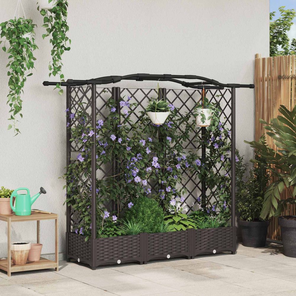 Lit potager surélevé treillis pp jardin support plantes toit courbé 163x40x123cm marron