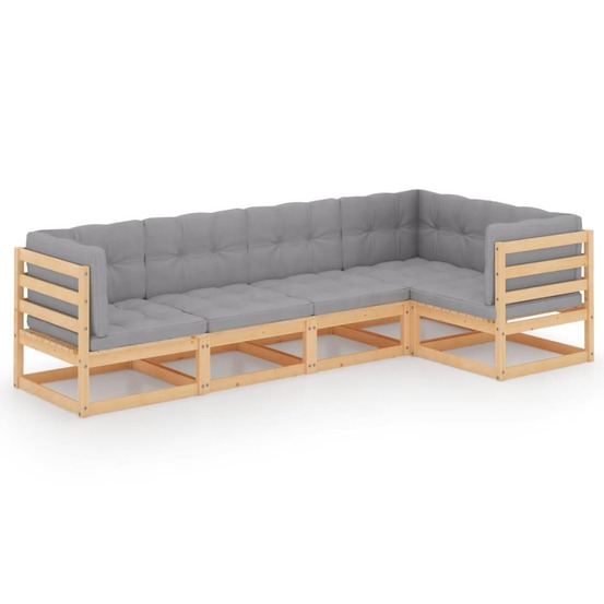 Salon de jardin meuble d'extérieur ensemble de mobilier 5 pièces avec coussins bois de pin massif
