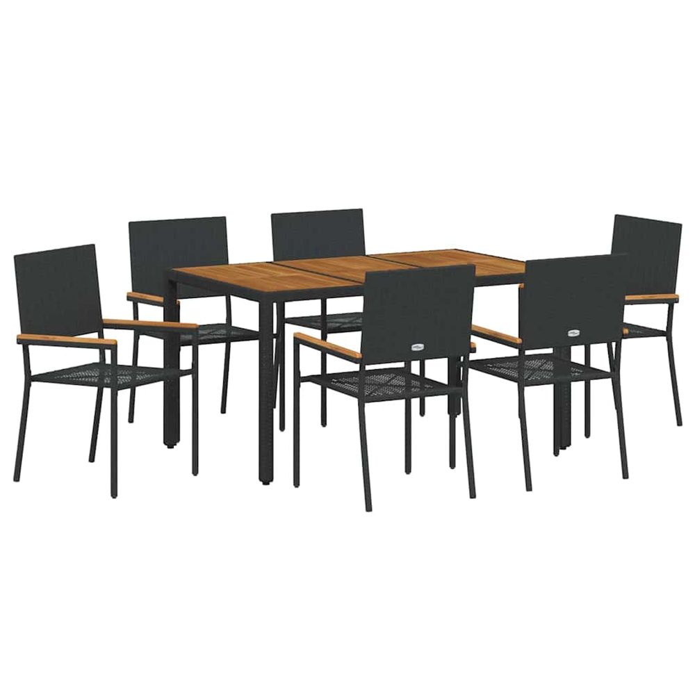 Ensemble de salle à manger pour jardin 7 pc noir polyrotin