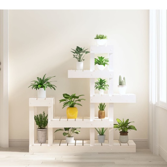 Support à plantes blanc 92x25x97 cm bois massif de pin