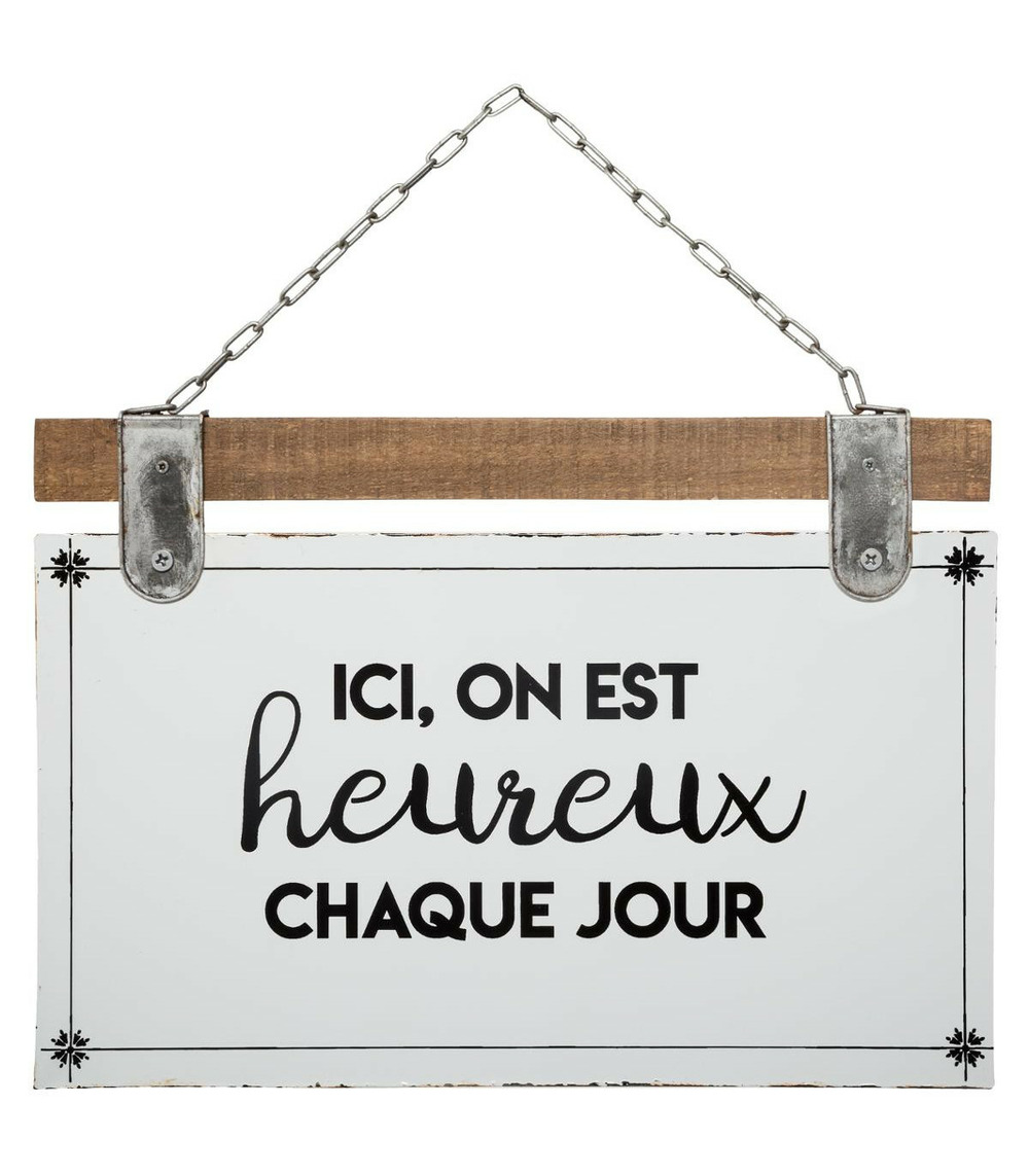 Plaque décorative en bois et métal avec citation 35 x 25 cm