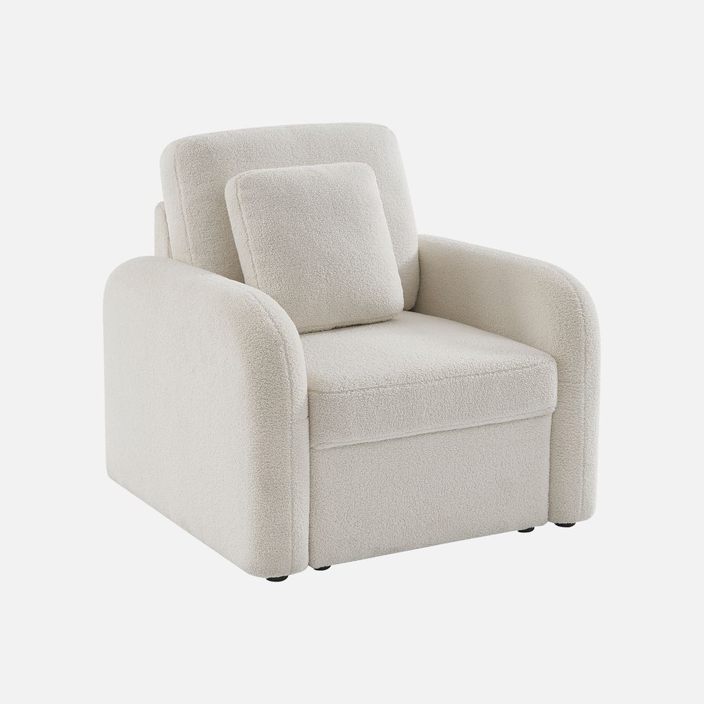 Fauteuil tissu bouclette blanche, lignes arrondies, milano, l 90 x p 85 x h 85cm