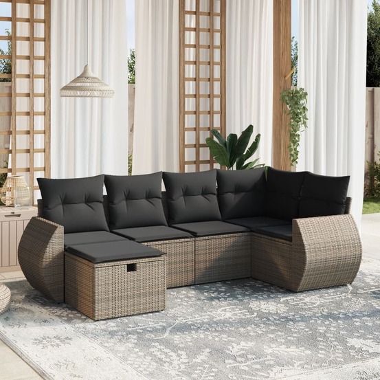 Salon de jardin 6 pcs avec coussins gris résine tressée