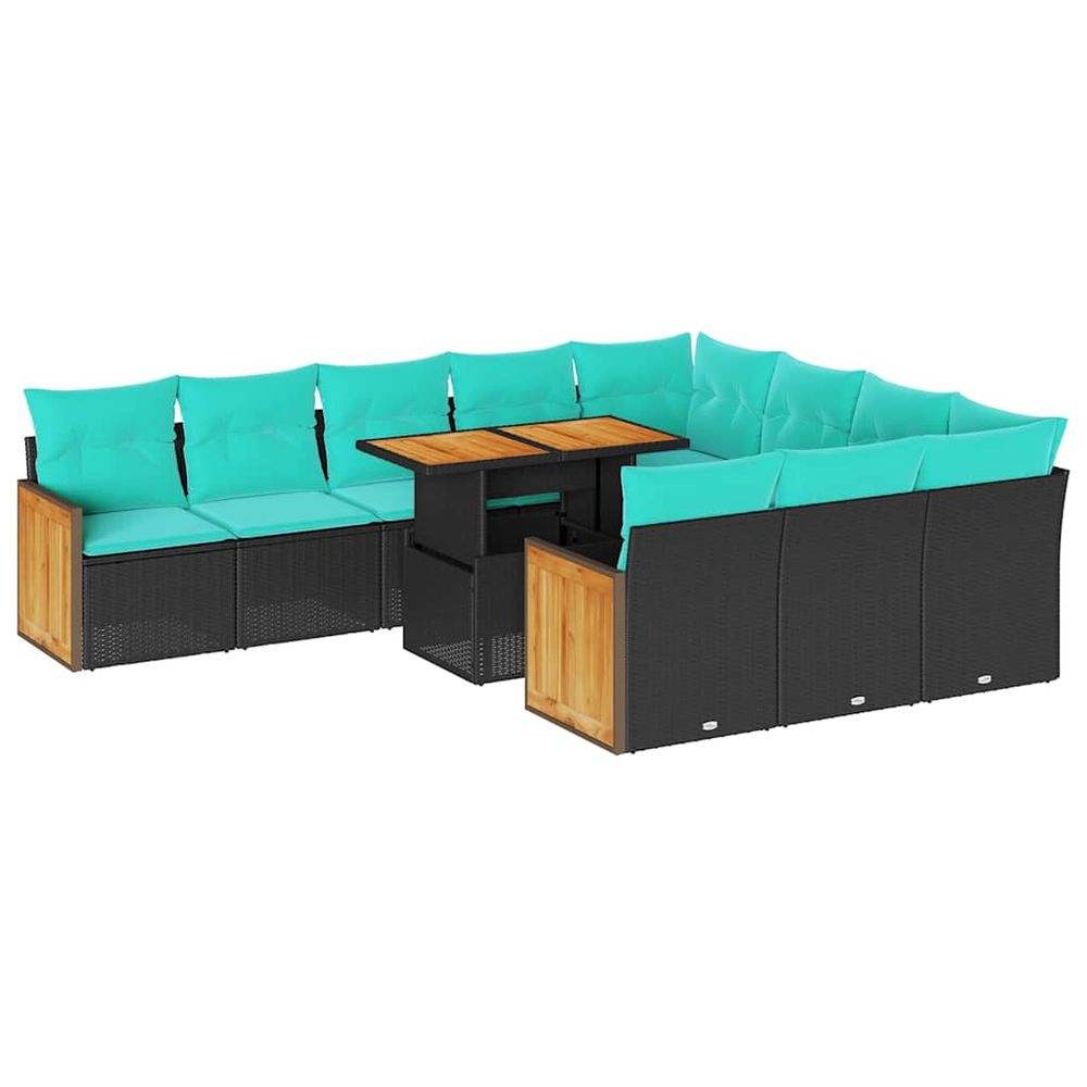 Ensemble de canapés de jardin 11 pcs et coussins rotin acacia