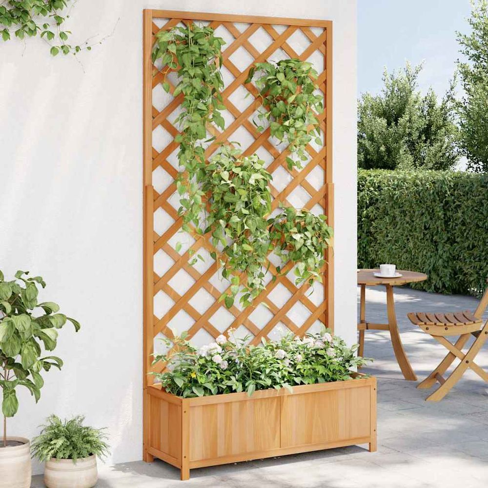 Grande jardinière treillage bois de sapin pour plantes grimpantes jardin marron 180cm