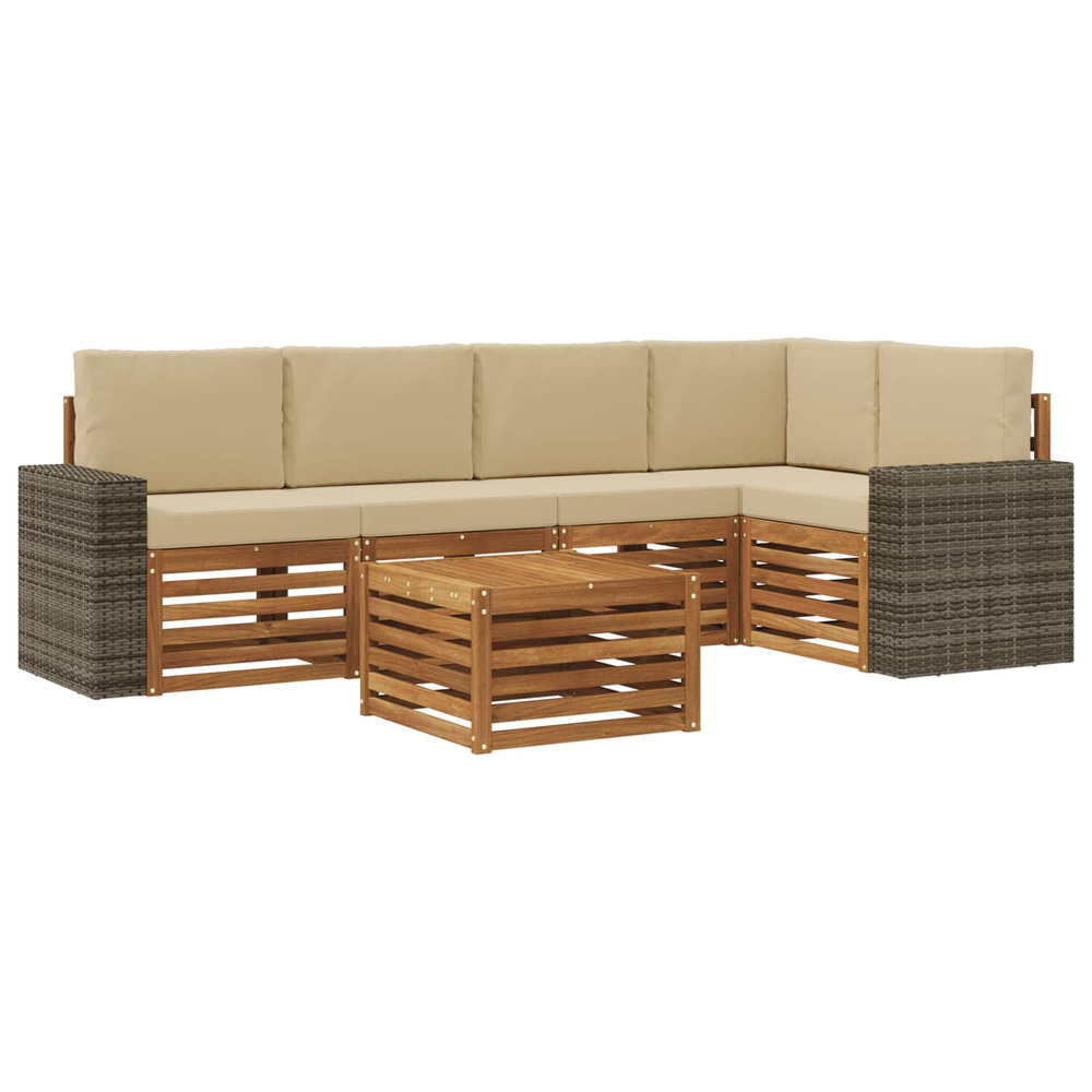 Ensemble de canapé d'angle avec coussin 6 pcs naturel et beige
