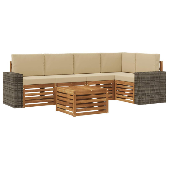 Ensemble de canapé d'angle avec coussin 6 pcs naturel et beige