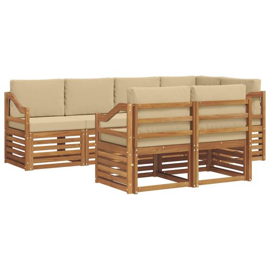 Ensemble de canapés d'extérieur 7 pc naturel et beige polyester