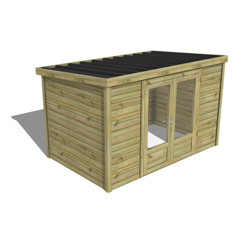 Abri de jardin bois pin traité autoclave 27mm - essentiel - 3,44x2,14m / 7m2 - bac acier - abri français