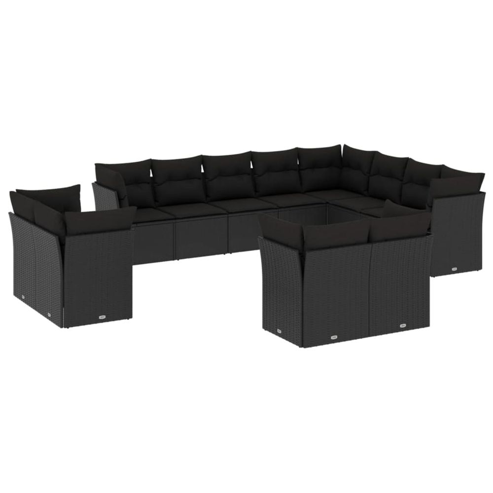 Salon de jardin 12 pcs avec coussins noir résine tressée