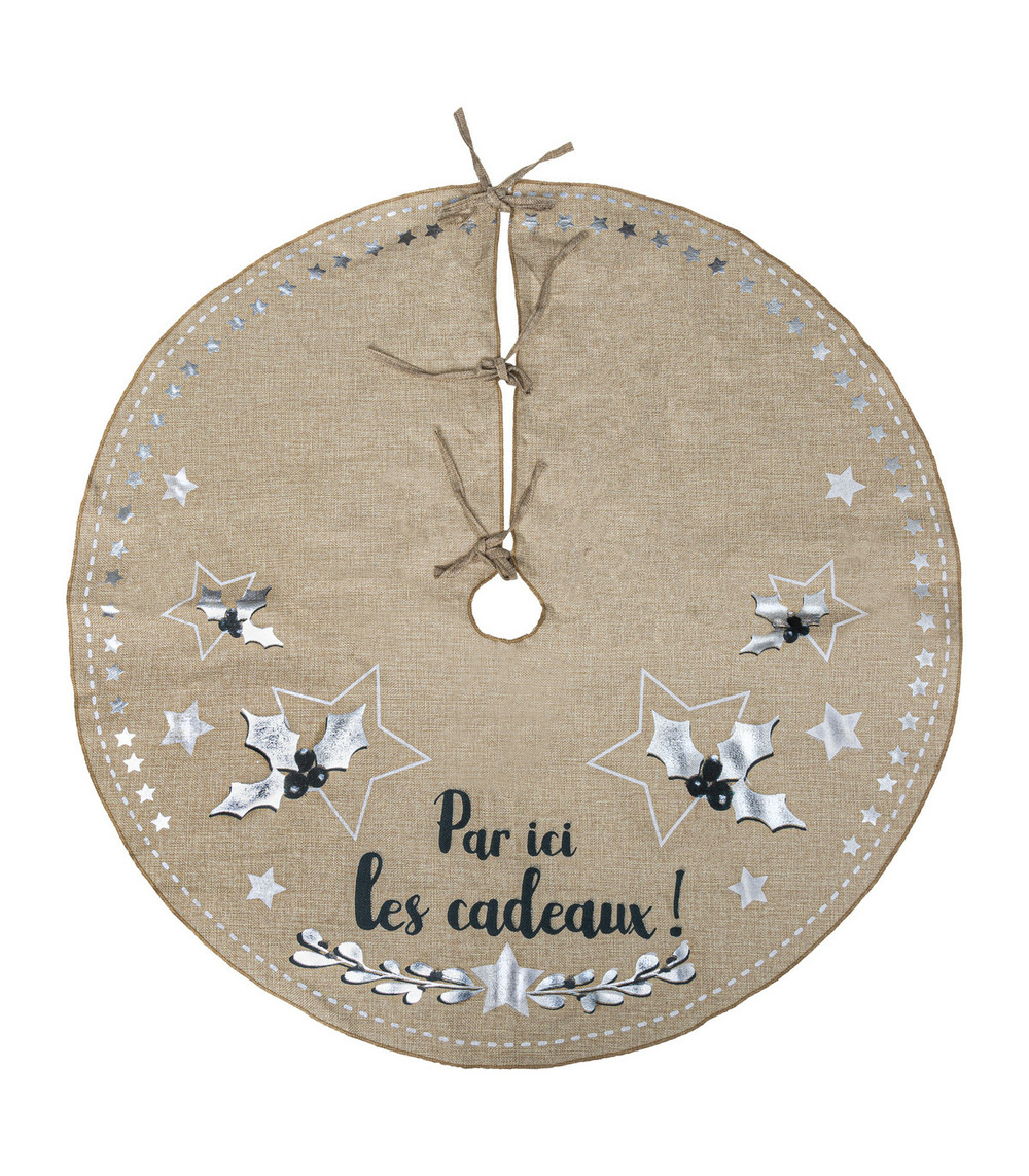 Déco de noël tapis pour pied de sapin en jute imprimée d 90 cm