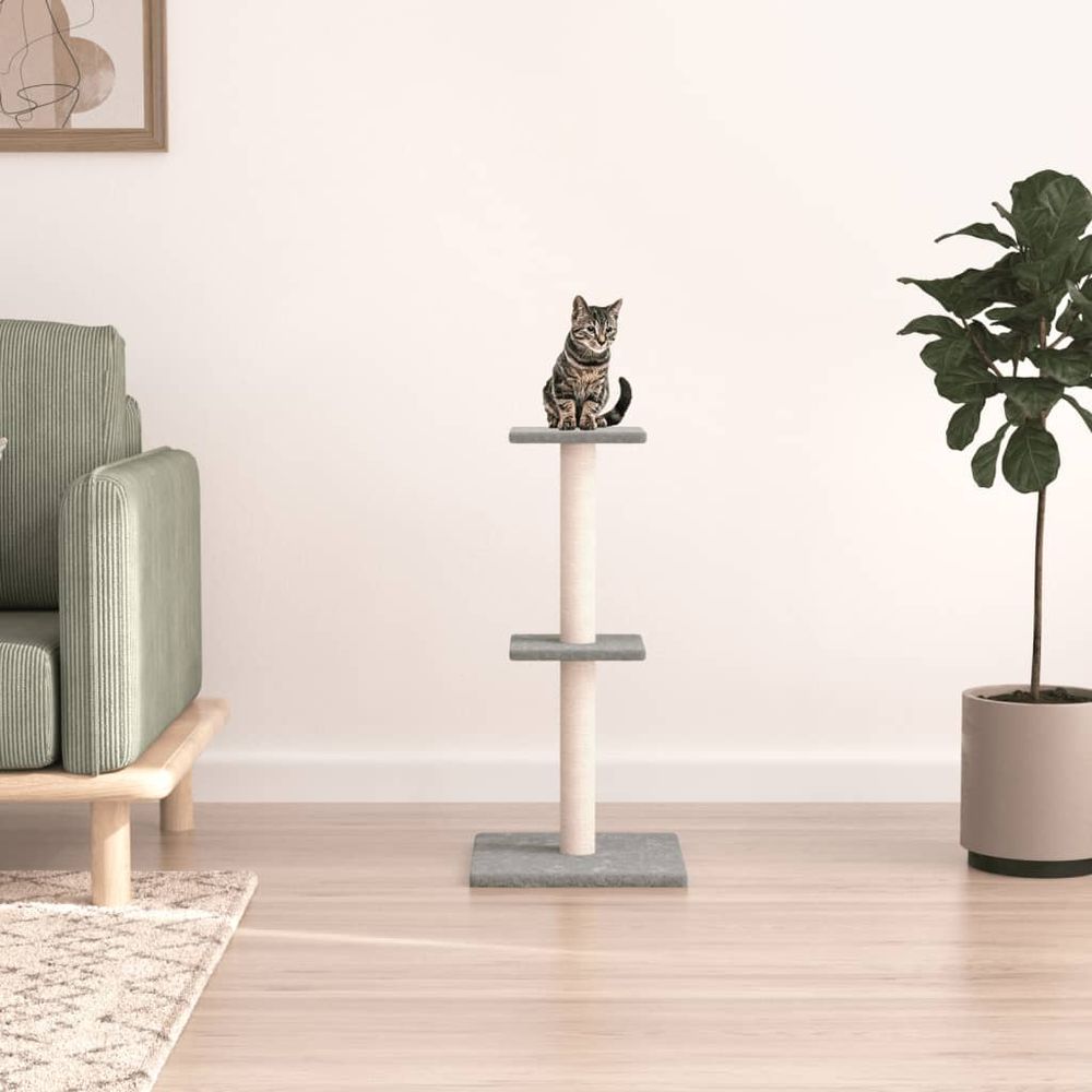 Tour à chat multi-niveaux avec plateformes griffoirs en sisal naturel gris clair 73 cm