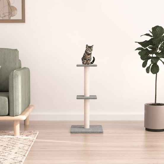 Tour à chat multi-niveaux avec plateformes griffoirs en sisal naturel gris clair 73 cm
