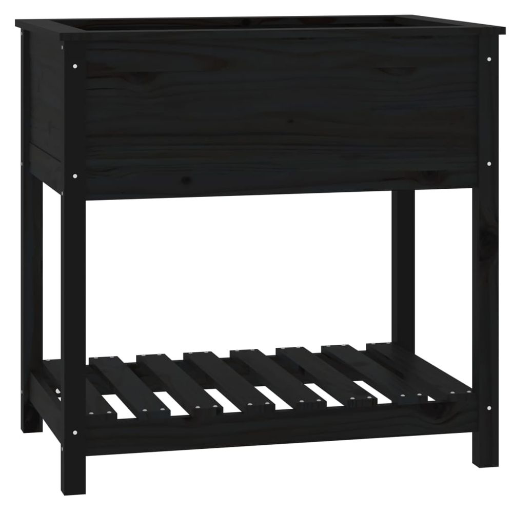 Jardinière avec étagère noir 82,5x54x81 cm bois massif de pin