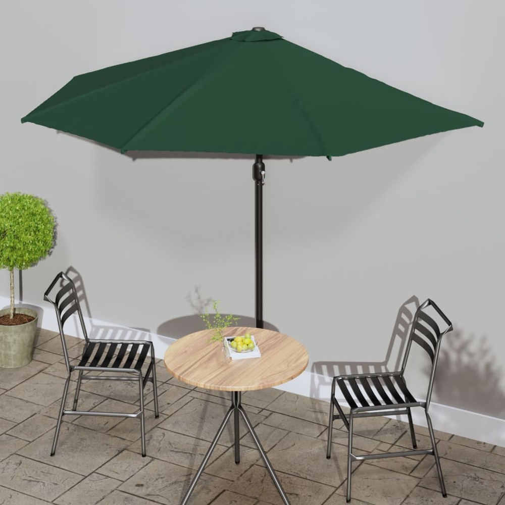 Parasol de balcon avec mât en aluminium vert 300x155 cm demi