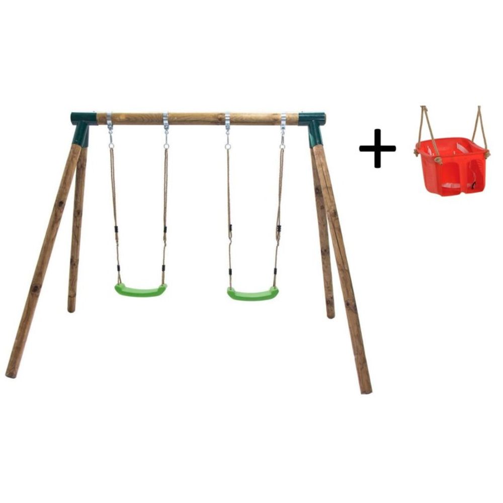 Balançoire double avec échelle en bois et sièges verts Kadi Masgames