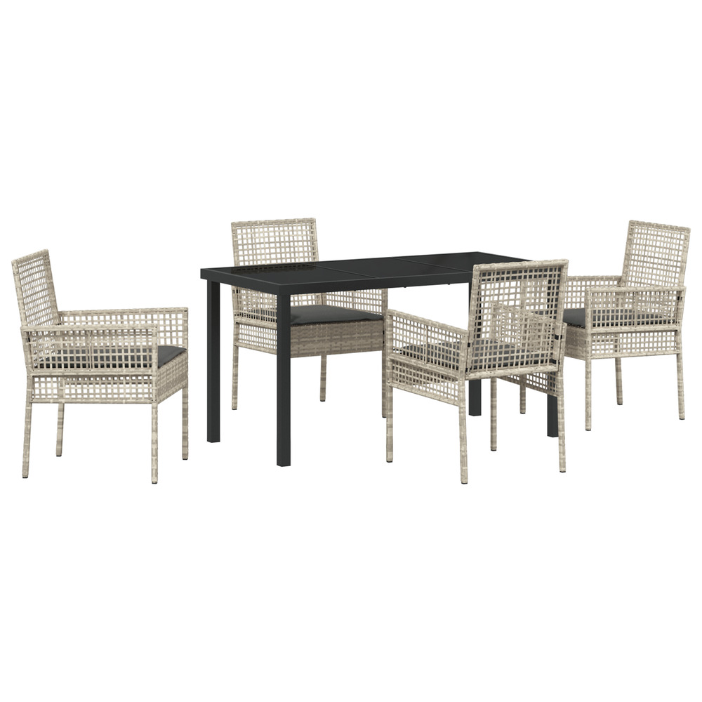 Ensemble de salle à manger de jardin de 5 pièces avec coussins gris clair poly rattan