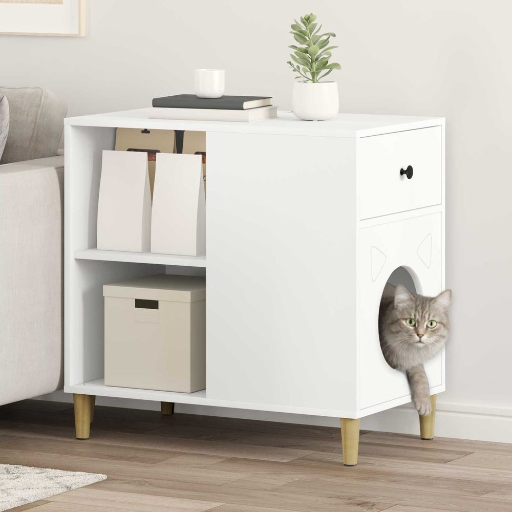 Grande maison chat bois repos blanc 72cm pour grand chat xxl spacieux