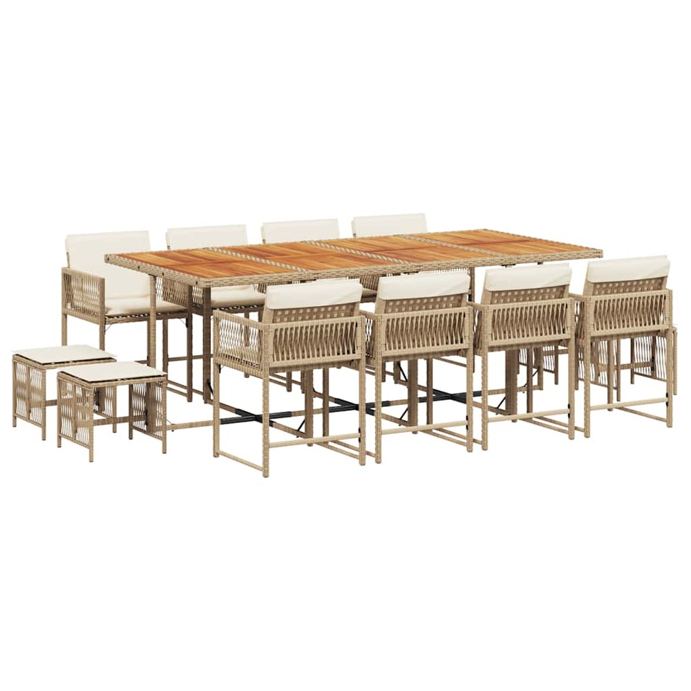 Ensemble à manger de jardin et coussins 13 pcs beige