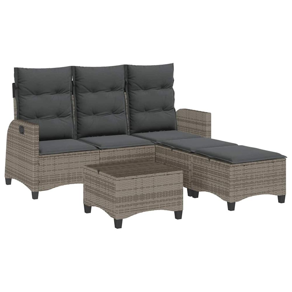 Salon de jardin 3 pcs avec coussins forme l gris résine tressée
