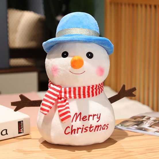 Peluche de noël - bonhomme de neige avec chapeau bleu