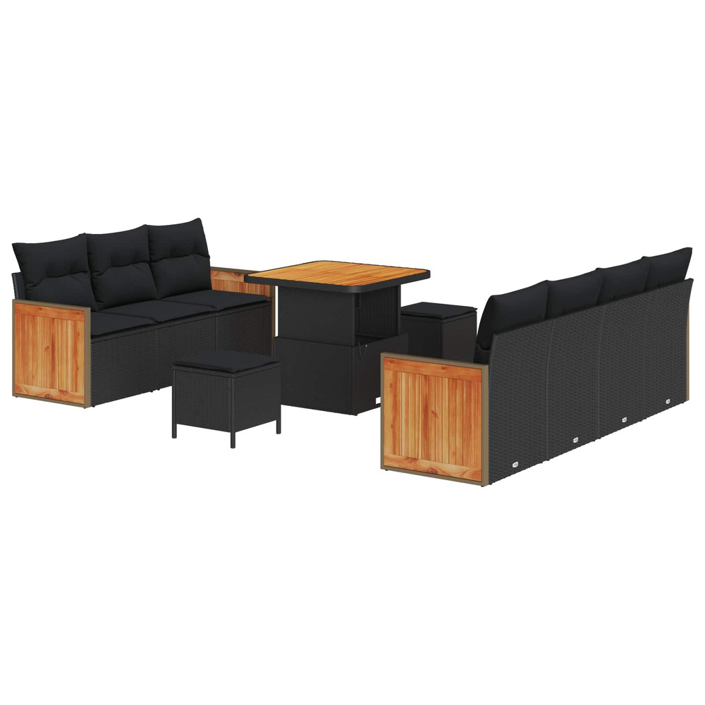 Ensemble de canapé de jardin avec coussin 10 pcs noir