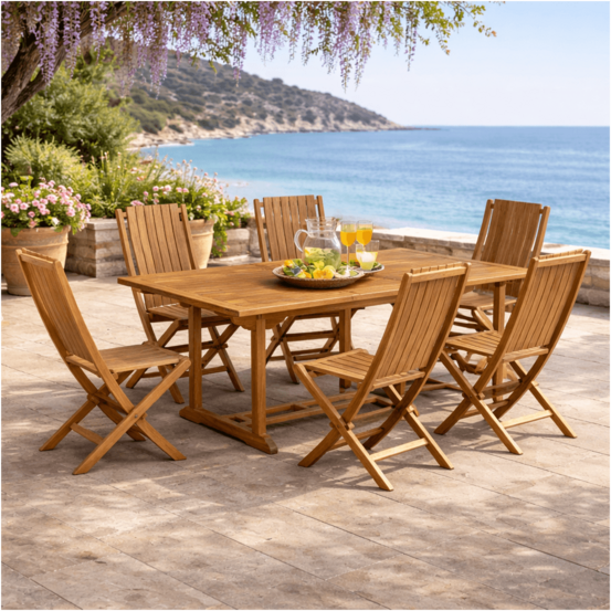 Ensemble table de jardin en teck nina 160/210 et 6 chaises helza