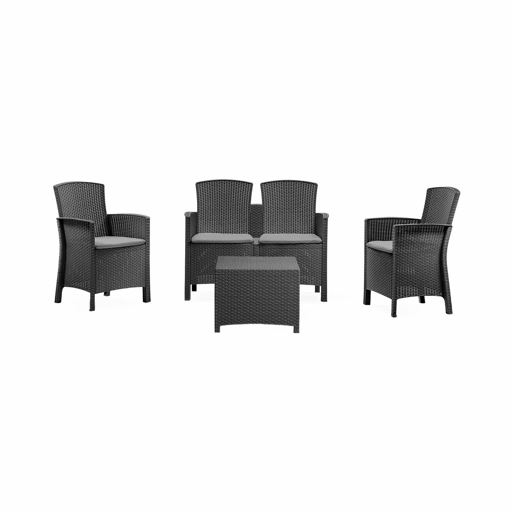 Ensemble de salon d'extérieur asiak, salon de jardin avec coussins, salon d'intérieur effet rotin, 100% made in italy, anthracite