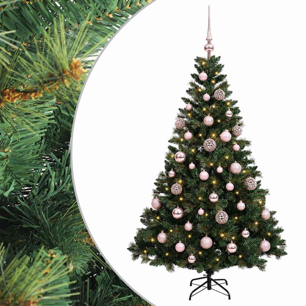 Arbre de noël artificiel avec boule 150 cm 150 led blanc chaud