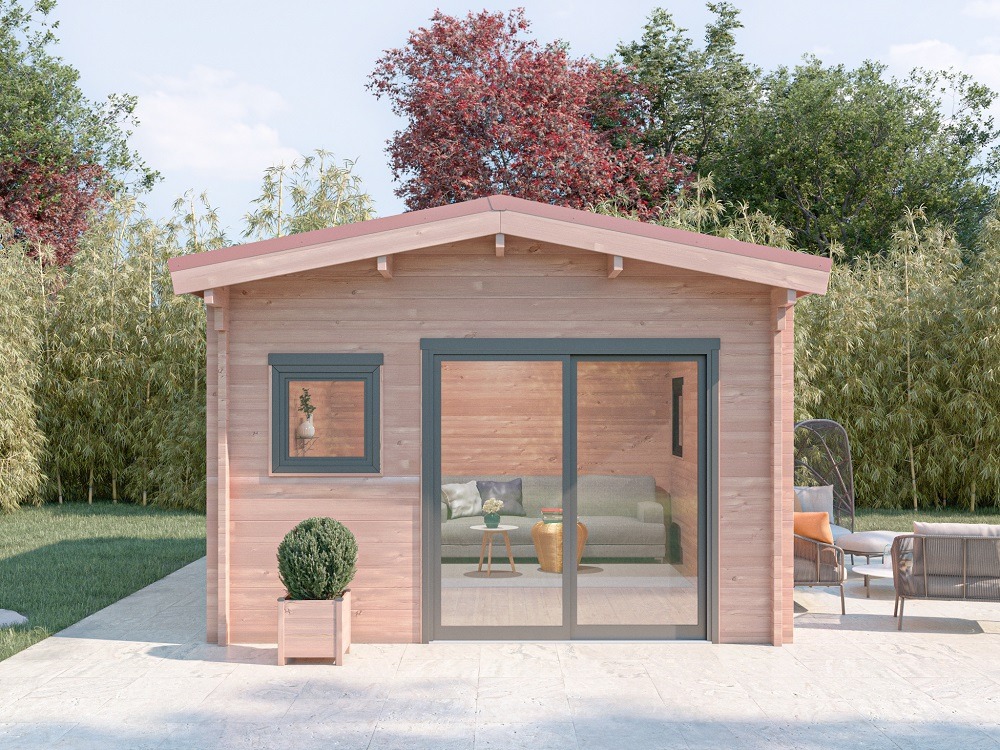 Studio de jardin oyonnax 20m² - bois douglas 55mm - porte & fenetre pvc - toiture acier