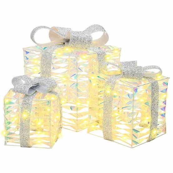 Boîte-cadeau de noël éclairée 3 pc 150 led blanc chaud