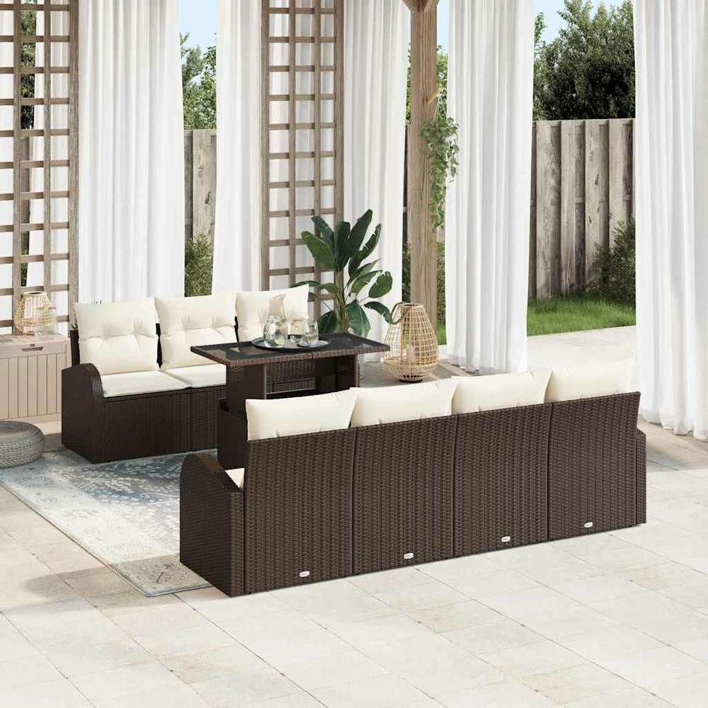 Ensemble de canapé de jardin 8 pcs marron poly rotin