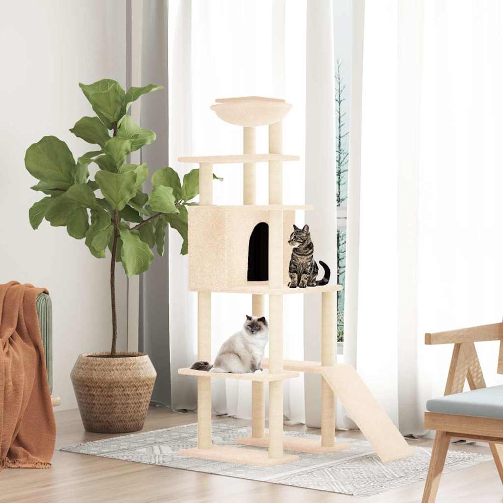 Arbre à chat hamac sisal échelle crème 166cm pour chat grimpeur durable