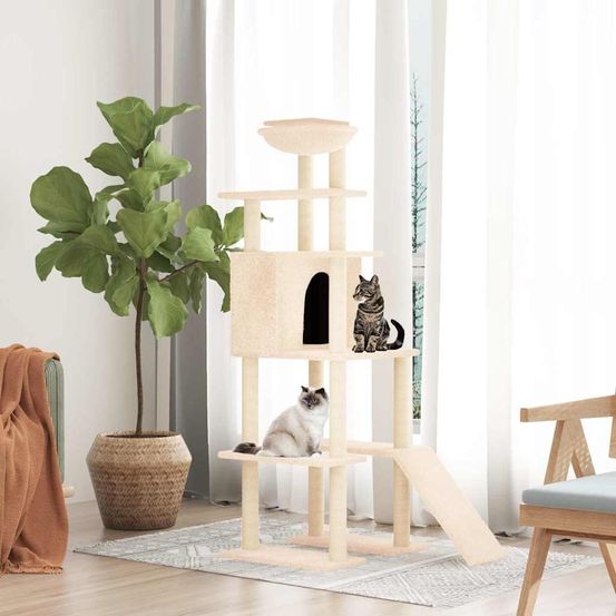 Arbre à chat hamac sisal échelle crème 166cm pour chat grimpeur durable