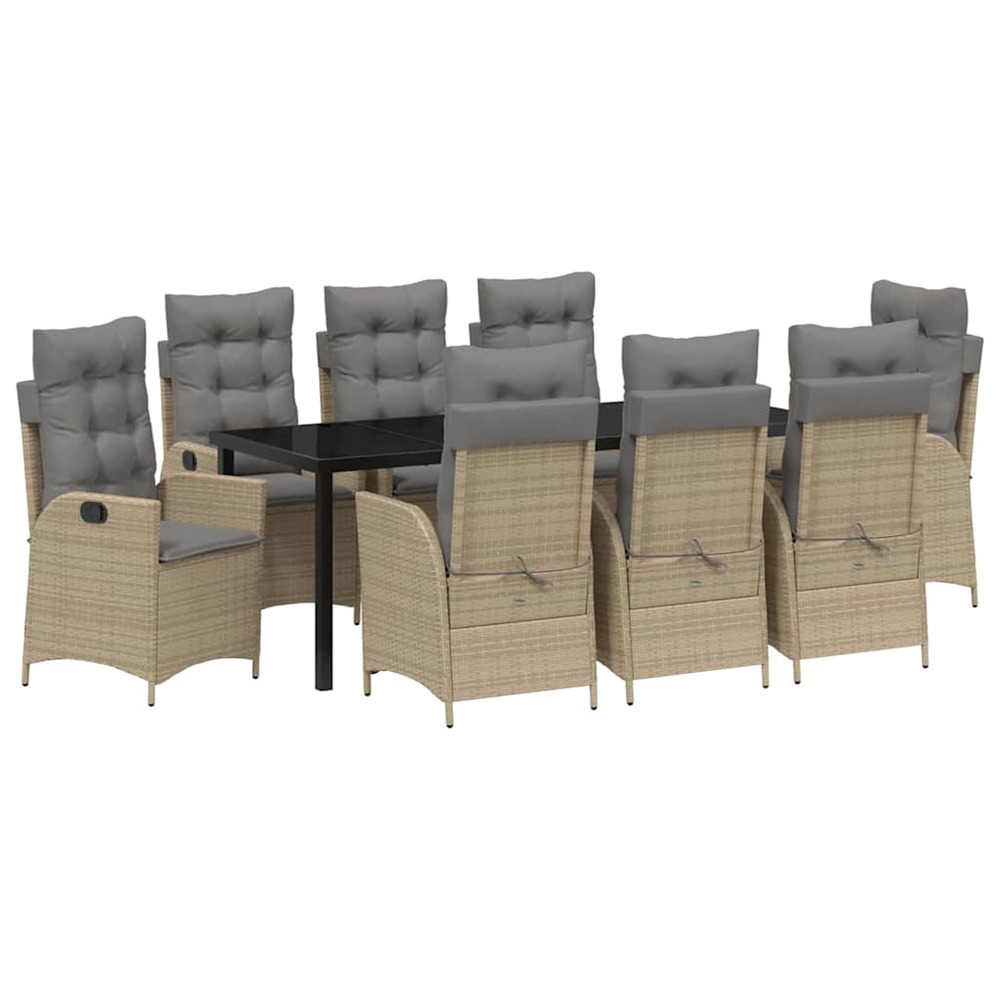 Ensemble de salle à manger pour jardin 9 pcs beige polyrotin