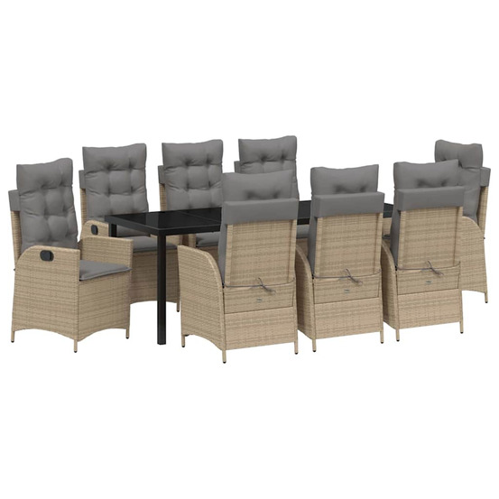 Ensemble de salle à manger pour jardin 9 pcs beige polyrotin