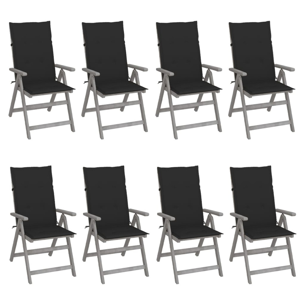 Chaises inclinables de jardin et coussins lot de 8 gris acacia