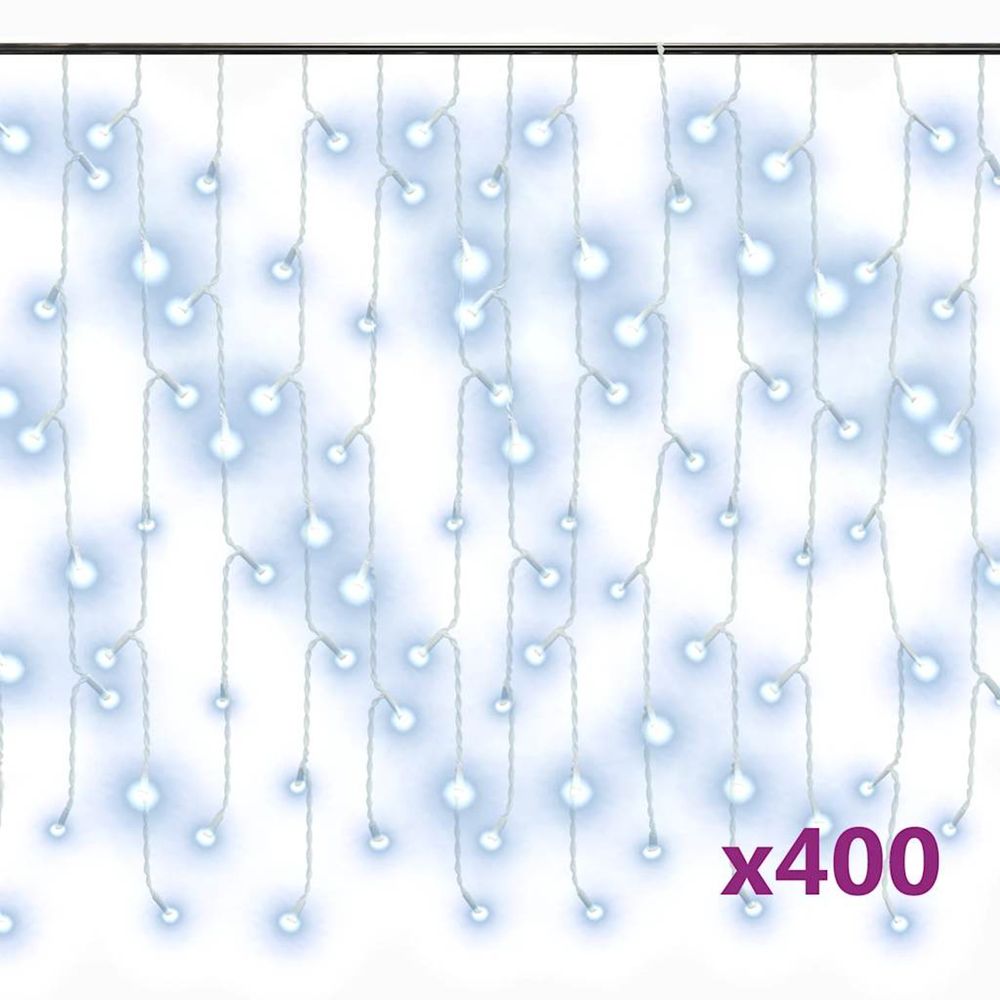 Rideau lumineux à glaçons led 10m 400led blanc froid 8fonctions