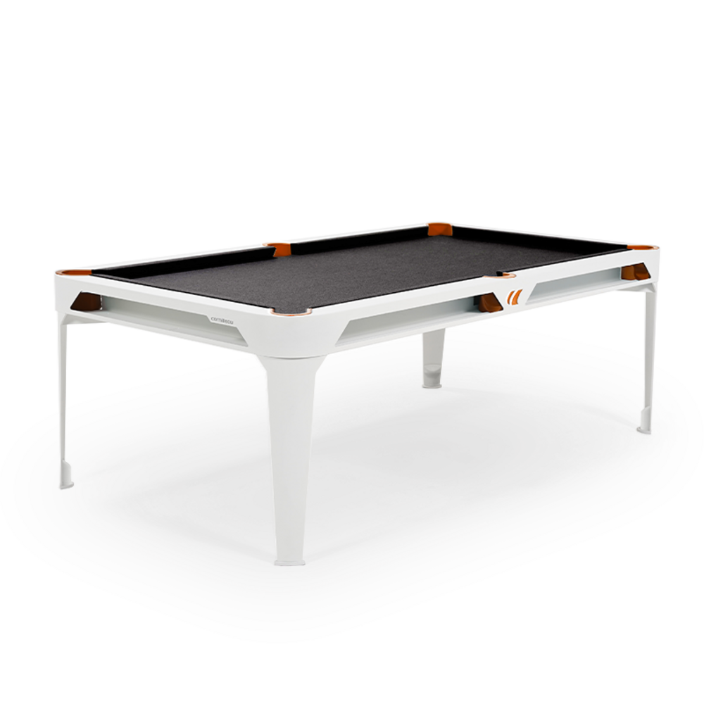 Billard d'extérieur convertible hyphen outdoor blanc / tapis gris foncé / réceptacles : terra cotta