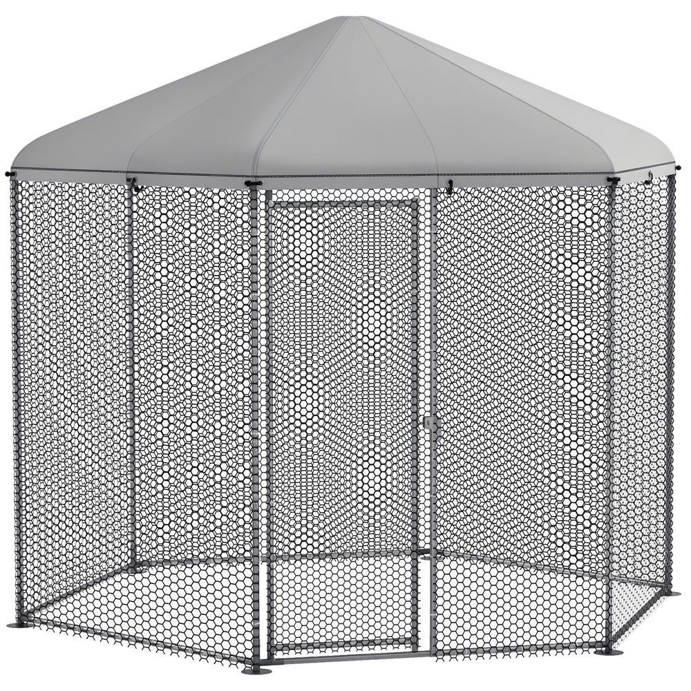 Enclos poulailler acier galvanisé 6.86 m² - parc extérieur grillagé avec bâche