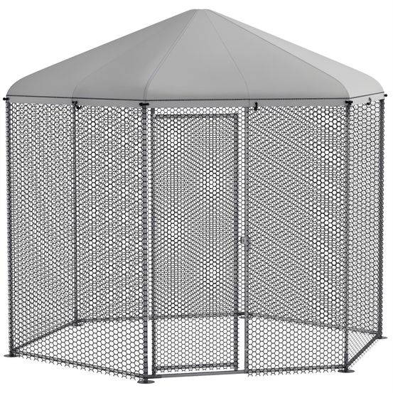 Enclos poulailler acier galvanisé 6.86 m² - parc extérieur grillagé avec bâche