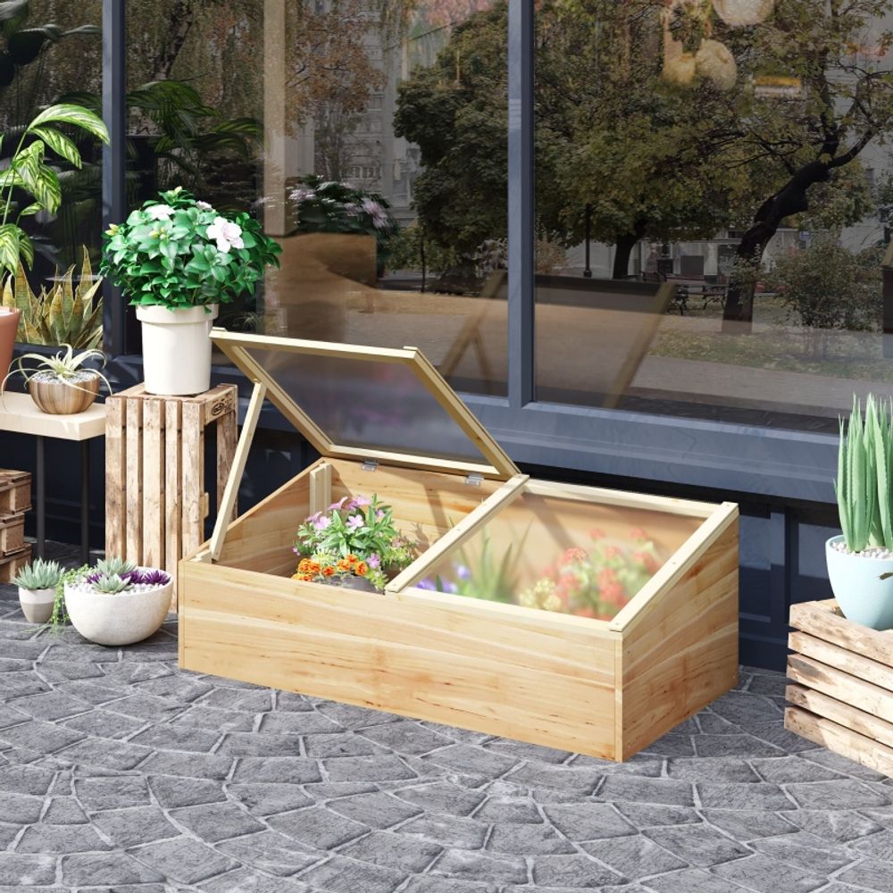 Mini serre de jardin bois de sapin 100 x 50 x 24-36 cm pour semis double toit ouvrant - comfortxl outdoor living