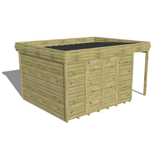 Abri de jardin bois pin traité autoclave 27mm - 4,44x3,44m / 15m2 - bac acier - plancher bois