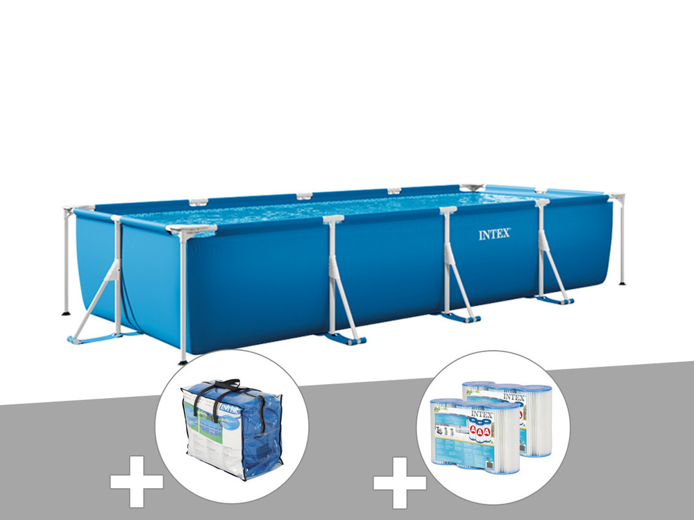 Kit piscine tubulaire rectangulaire 4,50 x 2,20 x 0,84 m + bâche à bulles + 6 ca
