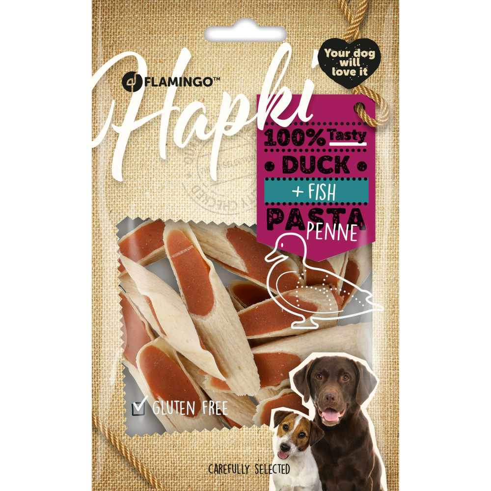 Friandise hapki penne avec canard et poisson 85 g pour chien