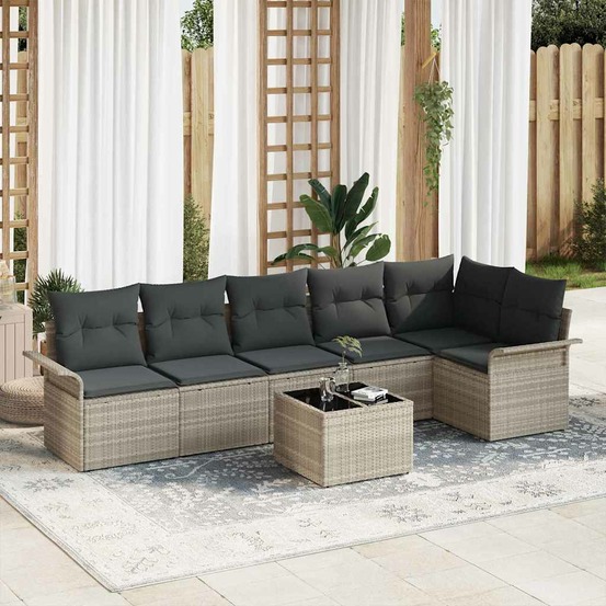 Ensemble de canapé de jardin 7 pcs gris clair poly rotin