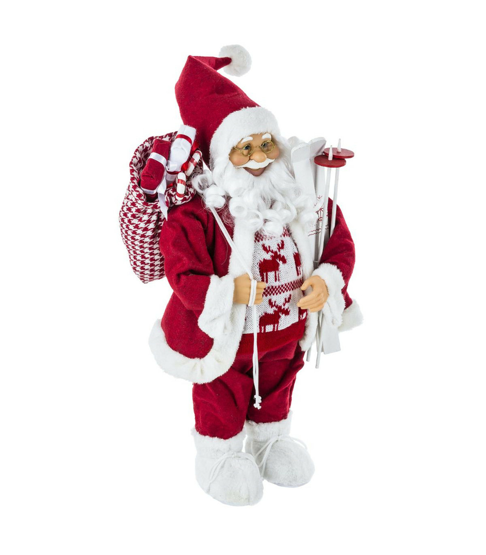 Père noël traditionnel en habit rouge et fourrure blanche h 60 cm