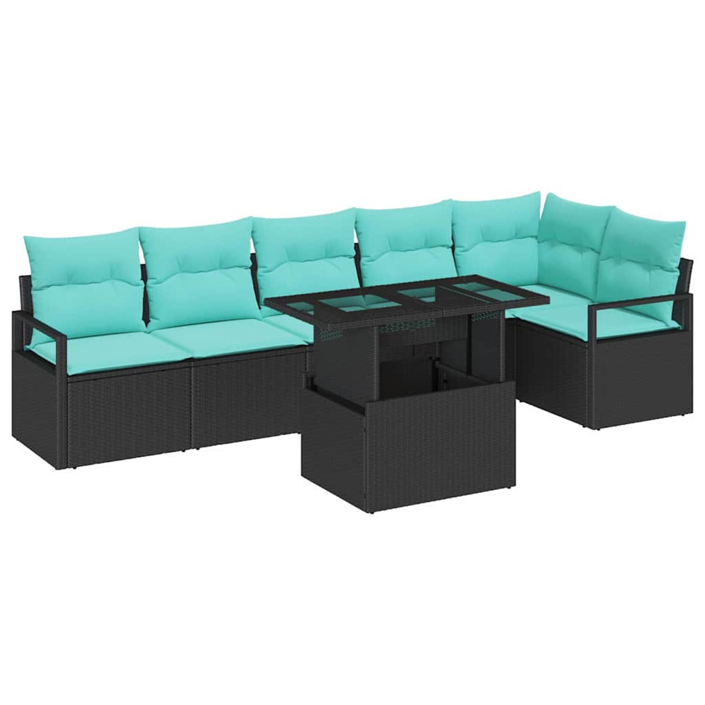 Ensemble de canapé de jardin 7 pcs noir et bleu polyrotin