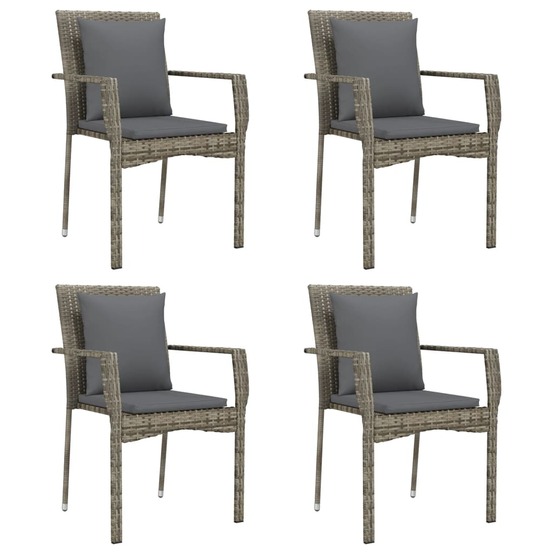 Chaises de jardin avec coussins 4 pièces résine tressée gris