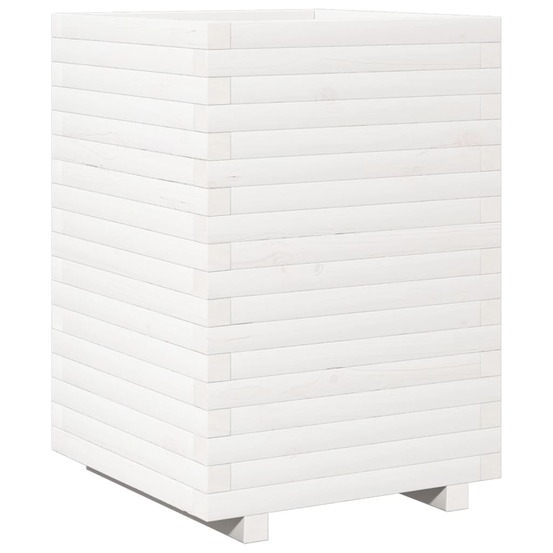 Jardinière bac lit surélevé plantes fleurs terrasse jardin 50 x 50 x 72 cm bois de pin massif blanc
